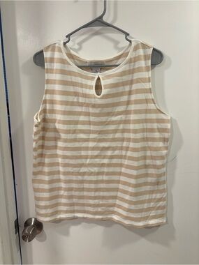 croft & barrow Beige and White Striped Keyhole Tank